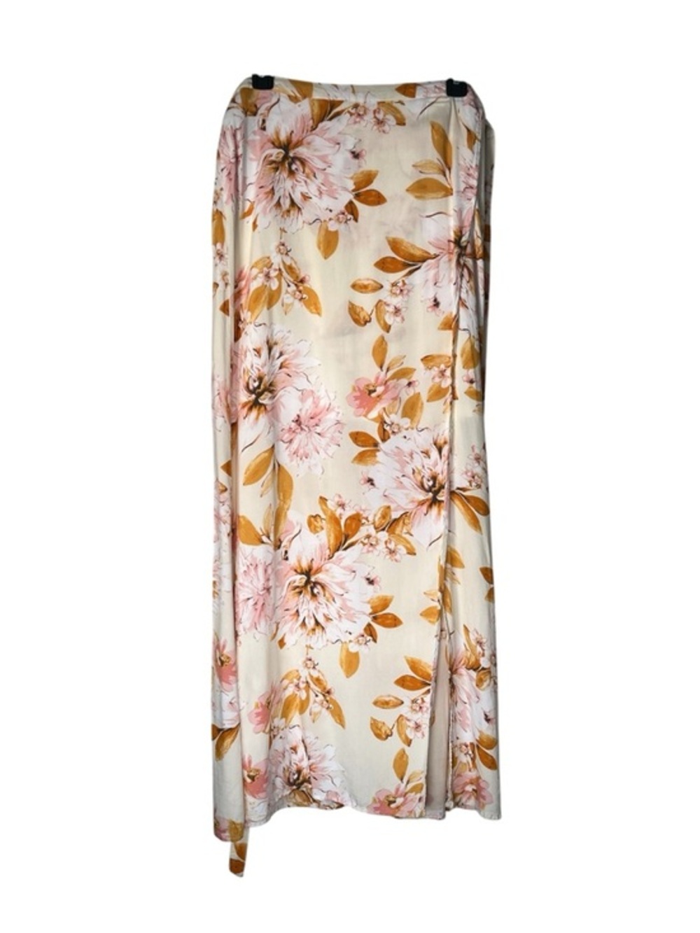 Charlotte Russe Floral Wrap Maxi Skirt Cream Pink Mustard Tie Waist Size L Boho